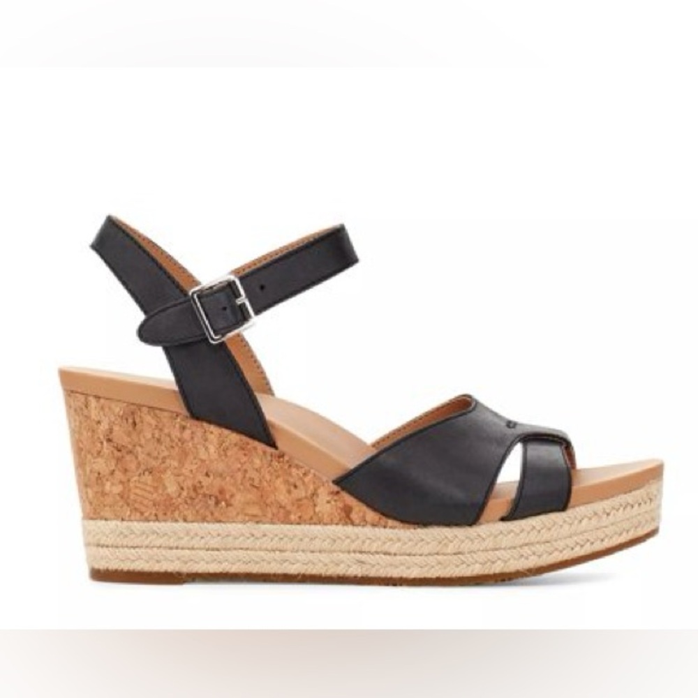 Women’s UGG Cloverdale Espadrille Wedge Sandal in Black size 7 NWT